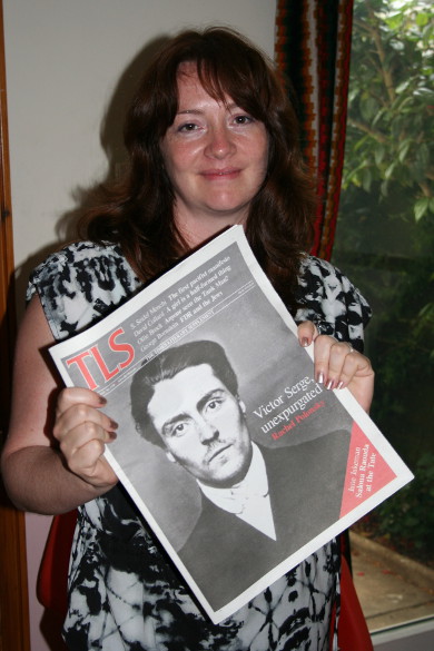 Eimear McBride posing with the Times Literary Supplement.