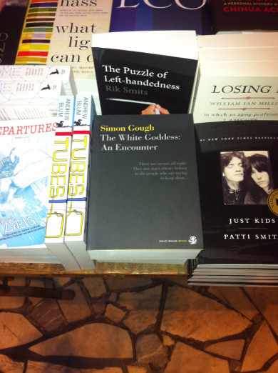 A copy of 'The White Goddess: An Encounter' in Shakespeare and Company in Paris.