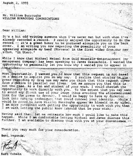 Kurt Cobain's letter to William Burroughs.